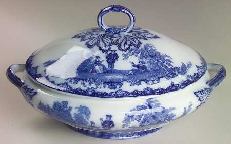 Watteau (Flow Blue, No Trim, Smooth) Round Covered Vegetable