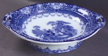 Watteau (Flow Blue, No Trim, Smooth) Muffin Dish No Lid