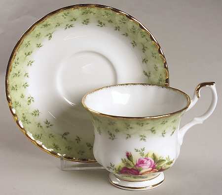 Old Country Roses Green Border Footed Cup & Saucer Set