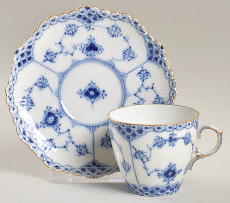 Blue Fluted Full Lace (Gold Trim) Flat Demitasse Cup & Saucer Set