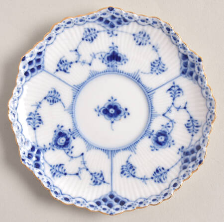 Blue Fluted Full Lace (Gold Trim) Saucer for Flat Demitasse Cup