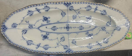 Blue Fluted Full Lace (Gold Trim) 24" Fish Platter