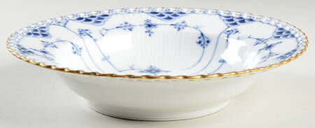 Blue Fluted Full Lace (Gold Trim) Large Rim Soup Bowl