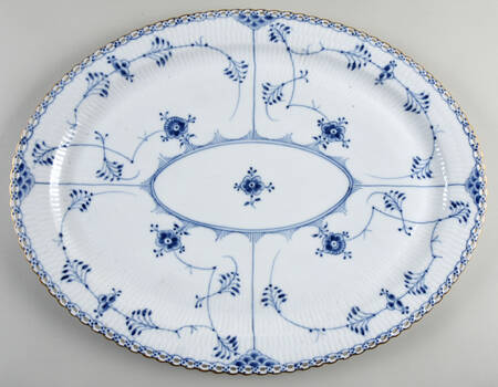 Blue Fluted Full Lace (Gold Trim) 18" Oval Serving Platter