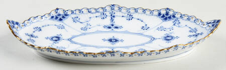 Blue Fluted Full Lace (Gold Trim) Oval Pickle Dish