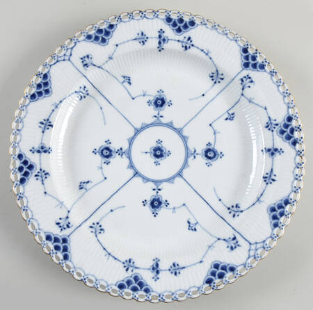 Blue Fluted Full Lace (Gold Trim) 13" Chop Plate (Round Platter)