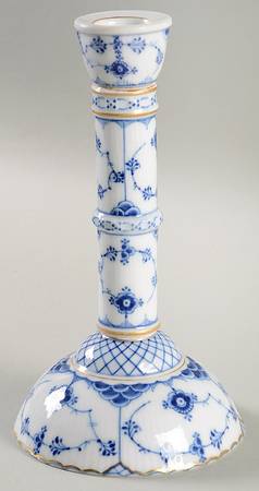 Blue Fluted Full Lace (Gold Trim) Tall Candlestick