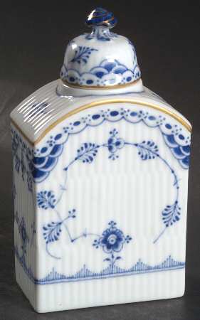 Blue Fluted Full Lace (Gold Trim) Tea Caddy & Lid