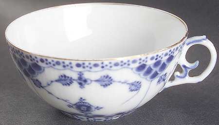 Blue Fluted Full Lace (Gold Trim) Flat Cup