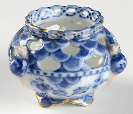 Blue Fluted Full Lace (Gold Trim) Mini Vase