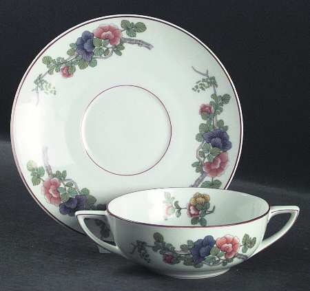 Indian Tree Footed Cream Soup Bowl & Saucer Set