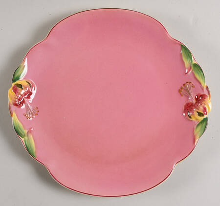 Tiger Lily Pink (Pink Trim) Handled Cake Plate