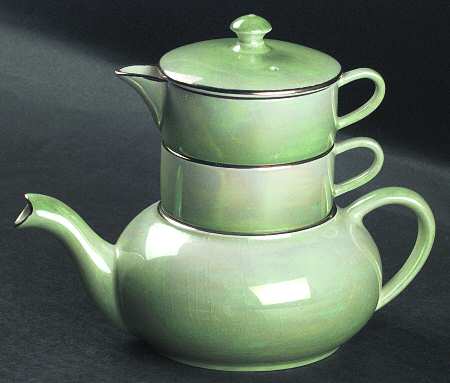 Lustreware Green Mini Teapot Stacking Set (Creamer, Sugar)