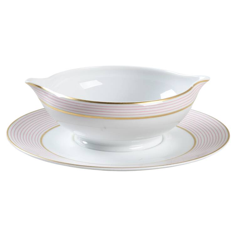 Crinoline Pink Gravy Boat with Attached Underplate