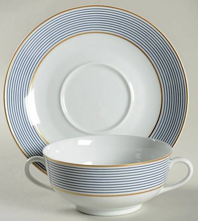 Crinoline Blue Flat Cream Soup Bowl & Saucer Set