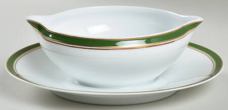 Diplomat Green Round Gravy Boat/Attached Underplate