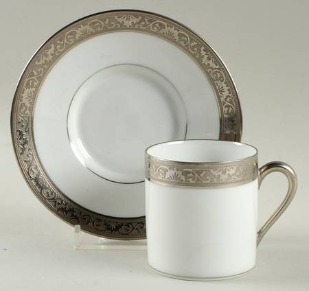 Ambassador Platinum (White) Flat Demitasse Cup & Saucer Set