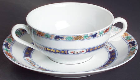 Koutani (White Background) Footed Cream Soup Bowl & Saucer Set