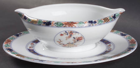 Koutani (White Background) Gravy Boat with Attached Underplate