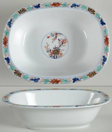Koutani (White Background) 9" Oval Vegetable Bowl