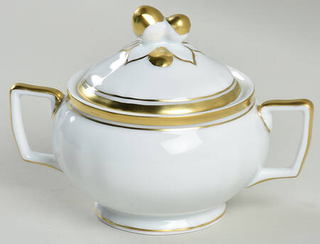 Polka White (Gold Trim) Sugar Bowl & Lid