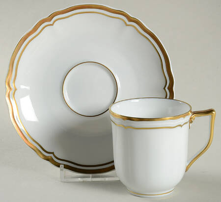 Polka White (Gold Trim) Flat Demitasse Cup & Saucer Set