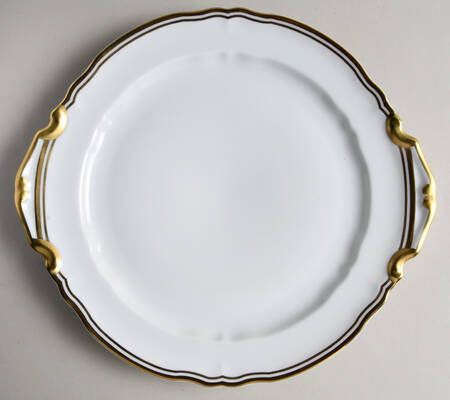 Polka White (Gold Trim) Handled Cake Plate
