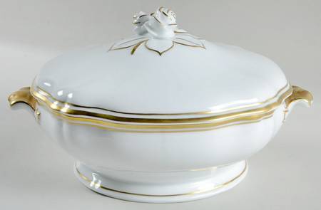 Polka White (Gold Trim) Round Covered Vegetable