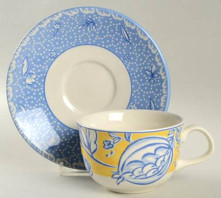 English Toile Flat Cup & Saucer Set