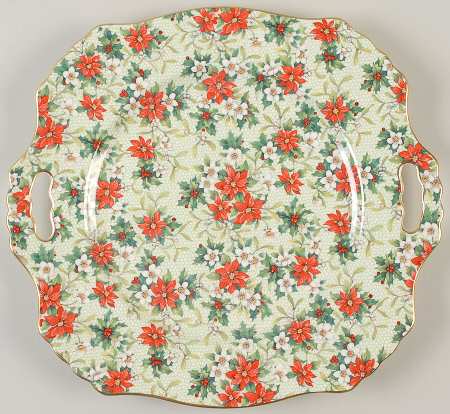 Christmas Chintz (Earthenware, Circa1995) Handled Cake Plate