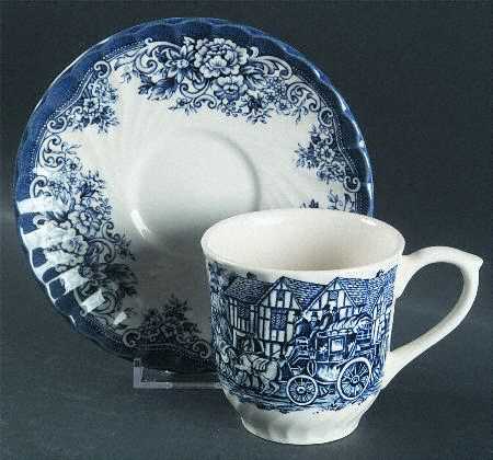 Coaching Scene Blue Flat Cup & Saucer Set