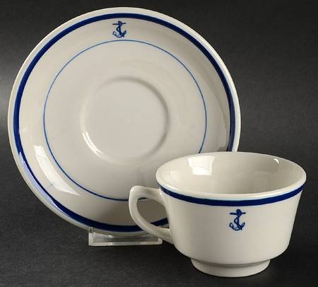 U S Navy Mess China Wardroom Officers Footed Cup & Saucer Set