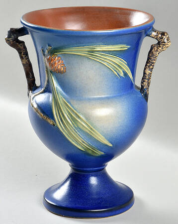 Pinecone Blue 8" Handled Footed Vase