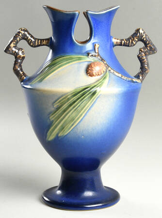 Pinecone Blue 10" Handled Vase