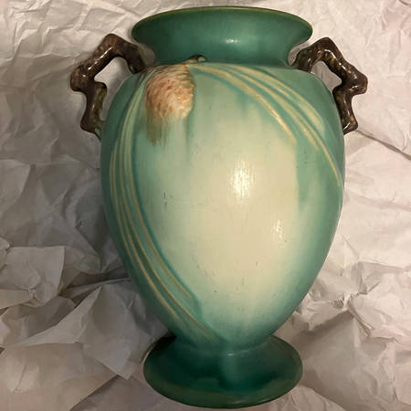 Pinecone Green 8" Footed Vase