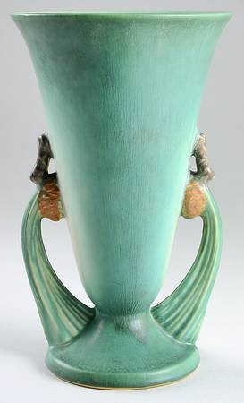 Pinecone Green 10" Handled Vase