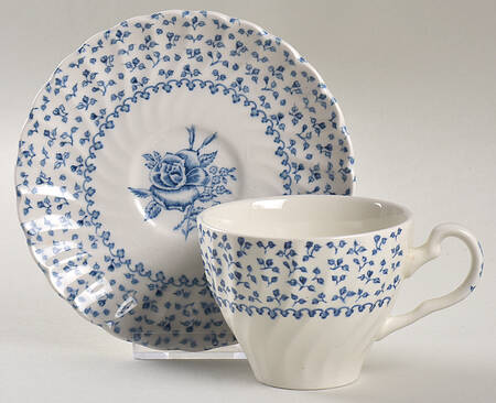 Rose Bouquet Blue Flat Cup & Saucer Set