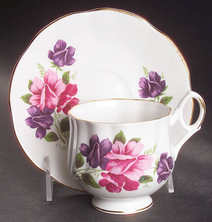 Flower of The Month (Scalloped) Footed Cup & Saucer Set