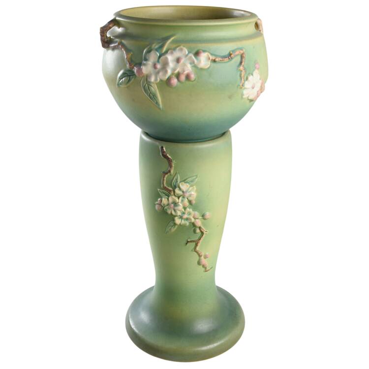 Apple Blossom Green 8" Jardiniere & Stand