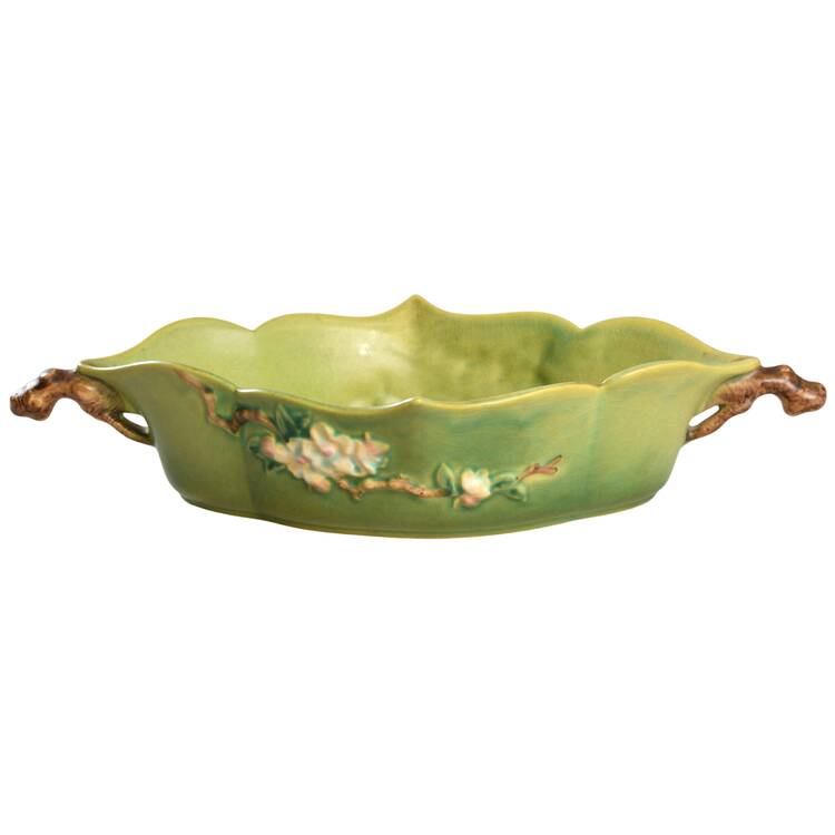 Apple Blossom Green 12" Oval Handled Bowl