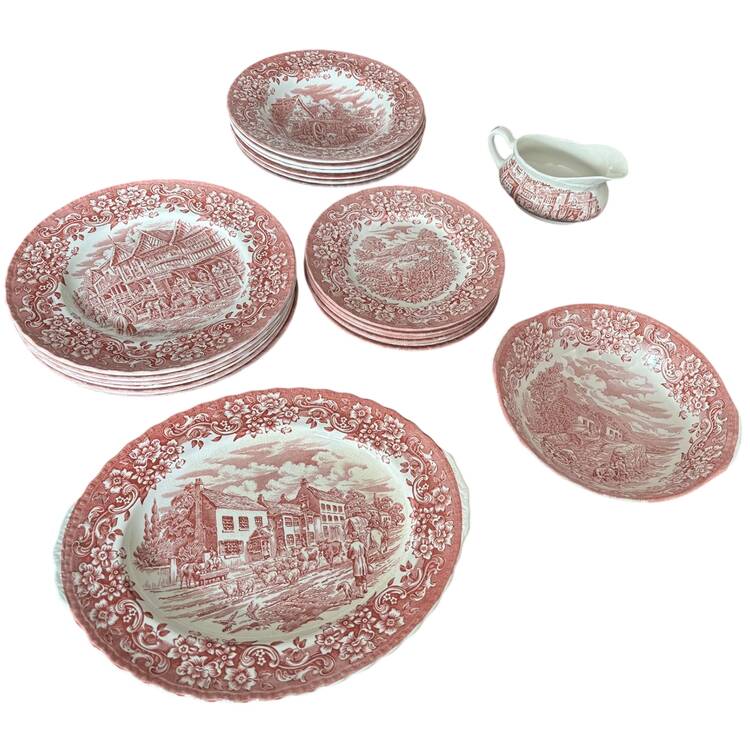 17th Century England Red 9" Round Vegetable Bowl
