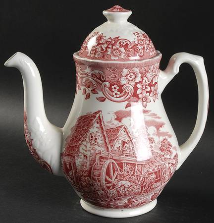 17th Century England Red Coffee Pot & Lid