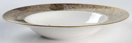 Gold Feather Blue Large Rim Soup Bowl