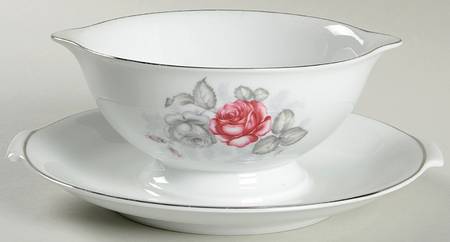 Gray Dawn Platinum (No Gray Band) Gravy Boat with Attached Underplate