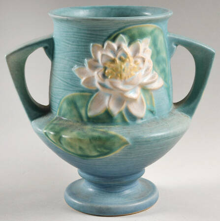 Water Lily Blue 8" Footed Vase