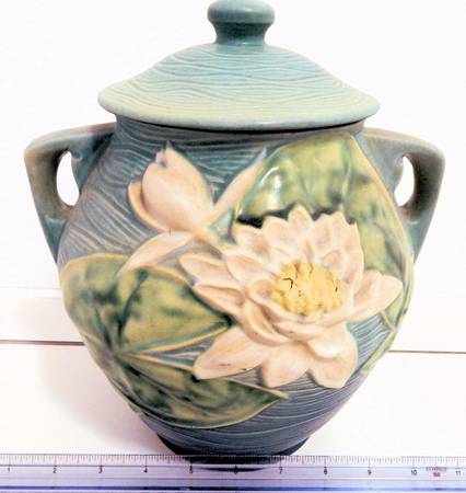 Water Lily Blue Cookie Jar & Lid