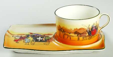 Coaching Days (Smooth, Earthenware) Dessert Plate & Cup Set