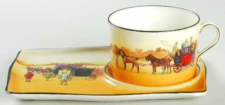 Coaching Days (Smooth, Earthenware) Dessert Plate & Cup Set