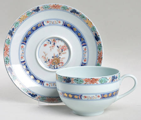 Koutani (Celadon Backgorund) Flat Cup & Saucer Set