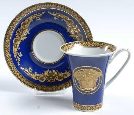 Medusa Blue Flat Cup & Saucer Set